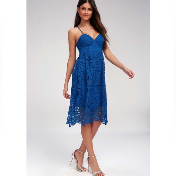 Lulu’s Real Life Dream Cobalt Blue Lace Midi Dress - Picture 2 of 4